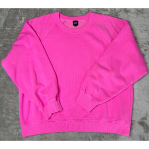 Gap VintageSoft Wedge Crewneck Neon Pink Sweatshirt Womens Size L